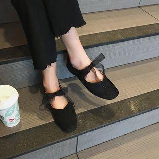 Lace Bow Faux Leather Flats