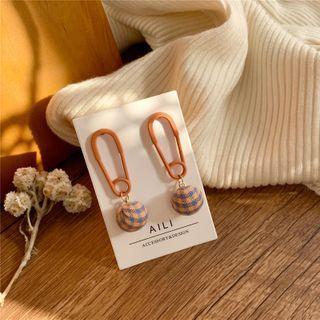 Plaid Ball Drop Sterling Silver Ear Stud Ear Stud - 1 Pair - Orange - One Size