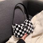 Checkerboard Fleece Shoulder Bag Black & White - One Size