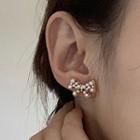 Faux Pearl Rhinestone Bow Earring 1 Pair - White Bead - Gold - One Size