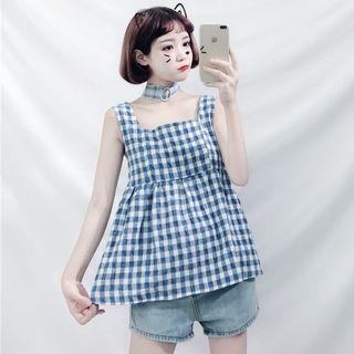 Plaid Sleeveless A-line Top