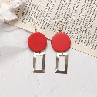 Wooden Disc Alloy Rectangle Dangle Earring 1 Pair - As Shown In Figure - One Size