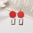 Wooden Disc Alloy Rectangle Dangle Earring 1 Pair - As Shown In Figure - One Size