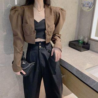 Plain Cropped Jacket 9820 - Coffee - One Size