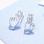 Hand Gesture & Heart Earring 1 Pair - Platinum - One Size
