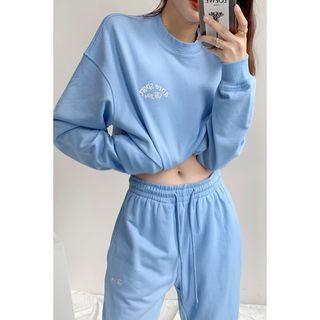 Set: Embroidered Loose-fit Sweatshirt + Drawcord Jogger Pants