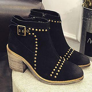 Studded Block Heel Short Boots