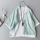 Short-sleeve Embroidered Linen Blend Jacket