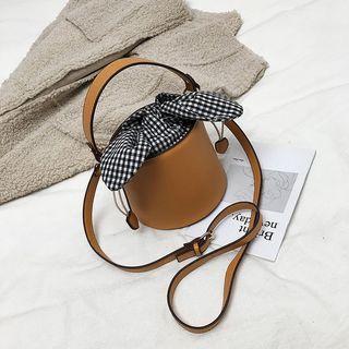 Gingham Bow Faux Leather Bucket Bag