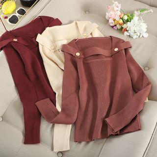 Square-neck Cutout Ribbed Knit Top