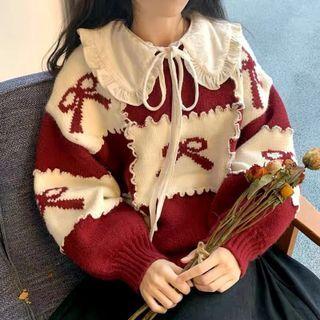 Bow Print Sweater Red - One Size