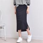 Drawstring-waist Slit-hem Midi Skirt