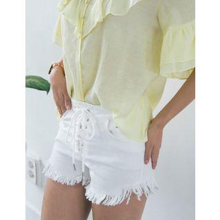 Lace-up Frey-hem Shorts