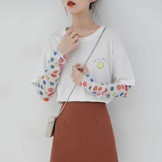 Mock Two-piece Smiley Face Long-sleeve T-shirt