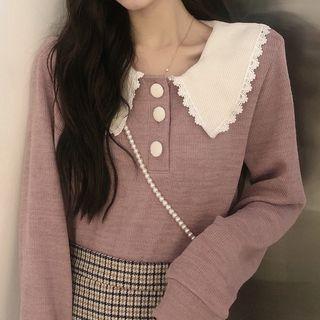 Lace-trim Polo Sweatshirt