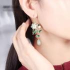 Retro Gemstone Flower Faux Pearl Dangle Earring