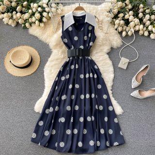 V-neck Print Dots Sleeveless Dress