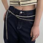 Faux Pearl Chained Belt Silver - One Size
