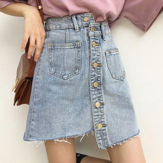 Asymmetric Button-front Mini A-line Denim Skirt