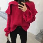 Plain Long-sleeve Loose-fit Sweater As Figure - One Size