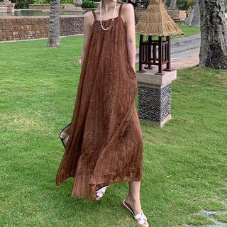 Spaghetti Strap Plain Wide Leg Jumpsuit Coffee - One Size