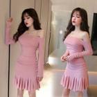 Ruffle Hem Long-sleeve Mini T-shirt Dress