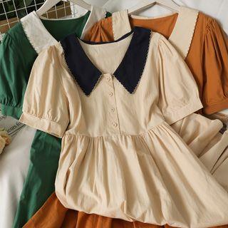 Colorblock Peter Pan-collar Midi Dress In 6 Colors