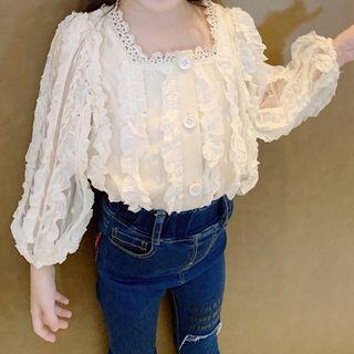 Family Matching Square-neck Ruffle Long-sleeve Blouse