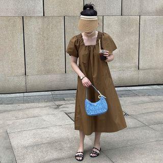 Short-sleeve Square Neck Loose Fit A-line Dress