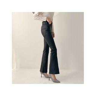 Belted Coated Boot-cut Pants