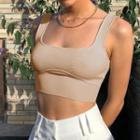 Plain Ribbed Square Neck Crop Top