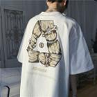 Elbow-sleeve Skateboard Print T-shirt