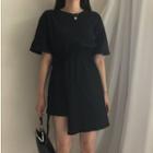 Crew-neck Short-sleeve A-line Dress Black - One Size