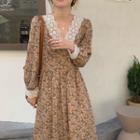 Long-sleeve Lace V-neck Floral Dress