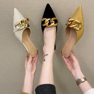 Chained Kitten-heel Mules