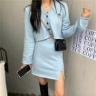 Long-sleeve Cropped Cardigan / A-line Mini Skirt