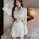 Drawstring Crop Shirt / Mini A-line Skirt