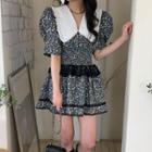 Puff Sleeve Floral Lace Collar Mini Smock Dress