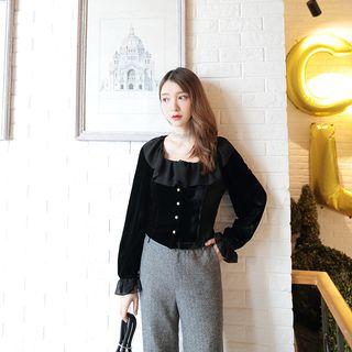 Frill-trim Velvet Shirt