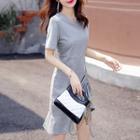 Short-sleeve Drawstring Ruffled A-line Mini Dress