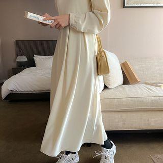 Plus Size Puff-sleeve Maxi Pleated Dress