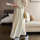 Plus Size Puff-sleeve Maxi Pleated Dress