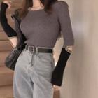 Chain-trim Cutout Knit Top Dark Gray - One Size
