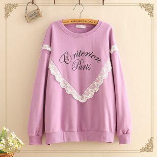 Lace-detail Printed Long-sleeve Thin Sweater