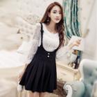 Set: Lace Long-sleeve Top + A-line Pinafore Dress