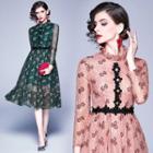 Long-sleeve Floral Ruffled A-line Lace Dress