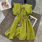 Short-sleeve Wide Collar Floral A-line Dress