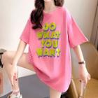 Oversize Short-sleeve Lace Panel Lettering T-shirt