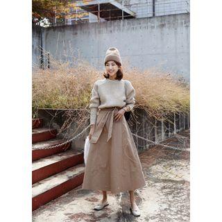 Tie-waist Flare Midi Skirt