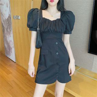 Square-neck Puff-sleeve Blazer Dress